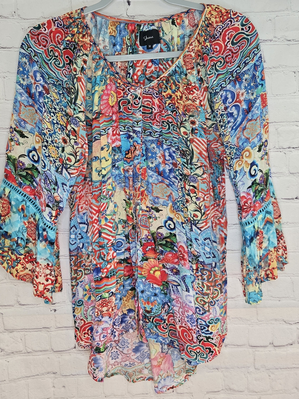 Shana Silk Viscoes Floral Boho Peasant Top M Artsy Lagenlook Colorful Resortwear